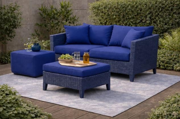 Rattan Patio Furniture Sofa Replacement Seat Pad & Back Cushion Set Polyester Water Resistant Garden Chair Cushions for Outdoor Sofa Set (Royal Blue, Sizee: Bench Cushion-130 x 40 x 10cm)