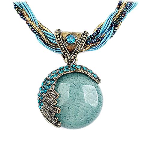 Jeolory Women Lady Retro Vintage Bohemian Statement Beaded Chain Rhinestone Pendent Collar Necklace
