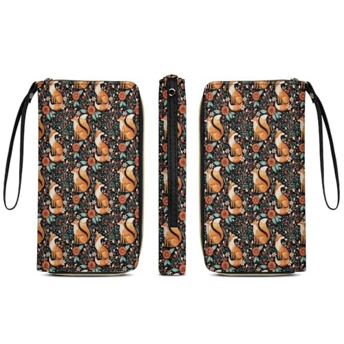 Fall Fox Flower Women's Wallet Wristlet Zipper Purse with Hand Strap Travel Credit Card Holder for Daily Use Gifts4
