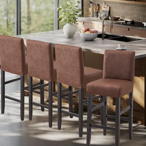 Image of FUANGUI Bar Stool Covers Set of 4, Stretch Bar Stool Seat Covers | Washable Removable Bar Chair Covers with Backs Slipcovers, Bar Chair Covers Square for Kitchen Dining Room Cafe