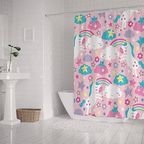 Rideau de douche licorne lavable en machine en polyester rose résistant - 3