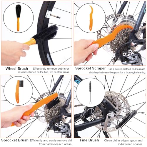 STHIRA® 8Pcs Bicycle Maintenance Tools Bicycle Cleaning Brush Kit Bike Chain Cleaning Glove Brushes Kit Remove Dirt and Grime Multipurpose Bicycle Cleaning Accessories Lubricant Application Brush 5