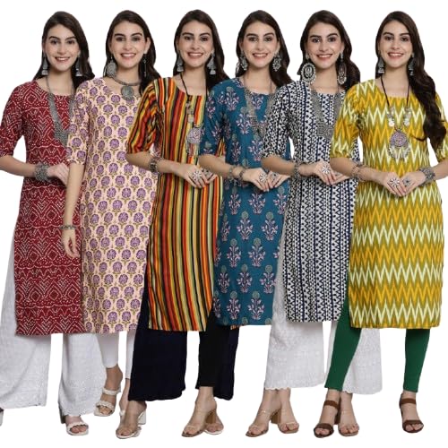 Pinkmint Kurti's For Women Combo Crepe Kurti Suitable For College Regular Home Wear Outrdoor Wear(Pack Of 6)