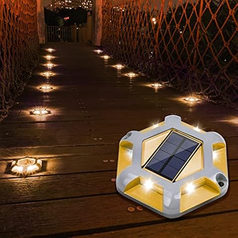 VOLISUN Solar Dock Lights Driveway Deck Lights, 12-Pack Waterproof 1200mAh Wireless Outdoor LED Aluminum Dock Lighting Warning Step Lights for Driveway Sidewalk Garden Pathway Yard(Warm White) Cover