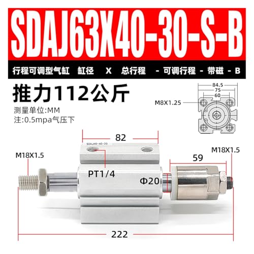 Vérin de bridage fin SDAJ63 40 30 SB réglable contre les arrêts machine - 2