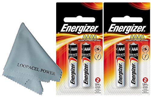 My Battery Supplier 4 Pack 2x2 Energizer AAAA Alkaline Batteries - with Loopacell Brand Microfiber Cleaning Cloths Ultra Smooth