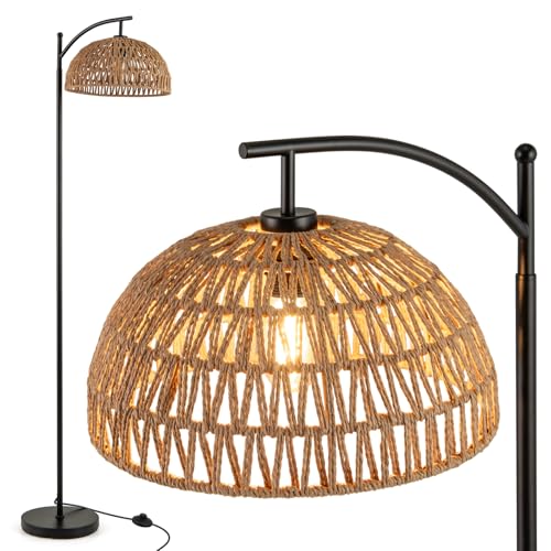 Giantex Boho Floor Lamp with Handwoven Paper Rope Shade, Arc Standing Lamp with E26 Socket & Foot...