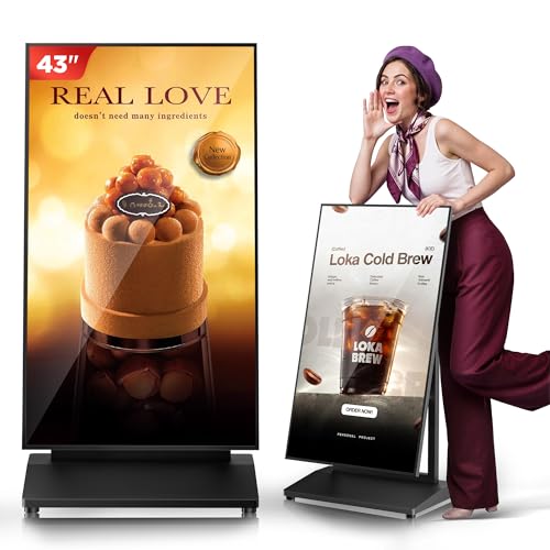 Image of 43 Inch Digital Signage Display, 4K 800 Nits UHD Full Screen LCD Advertising Kiosk, Portable Floor Standing Auto AD Player Android14 App-Based Control with USB /HDMI /WiFi
