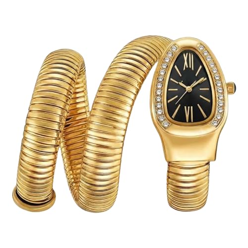 Image of Serpentine Snake Watch for Woman with Spiral Bracelet, Green Dial Watch for Woman with Quartz, Stylish Analog Waterproof Serpenti Watches Women