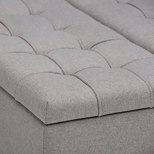 Simplihome AXCOT-265-LGL Harrison 36 Inch Wide Square Coffee Table Lift Top Storage Ottoman In Upholstered Dove Grey Tufted Linen Look Fabric thumb #9