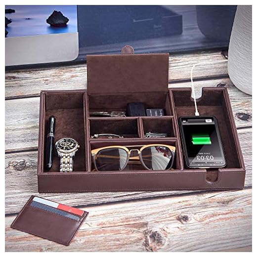Makuzo Valet Tray for Men | Dresser Top Organizer | Bedside Organizer | Nightstand Organizer Tray | Faux leather Valet Tray | Table Organizer | | Mens Jewelry Box Organizer |