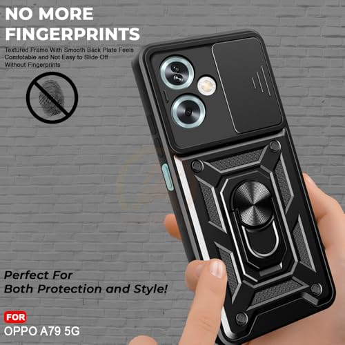 Image of Armor Bumper Back Cover Case for Oppo A79 5G Rotating Camera Cover, Ring Holder & Kickstand | Heavy Duty & 360 Degree Protection Oppo A79 5G Back Cover (Black)