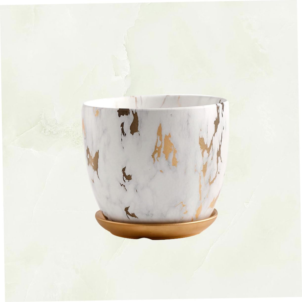 BESPORTBLE Vaso in Ceramica Motivo Marmorizzato Bianco, Contenitore per Piante Grasse e Cactus, Design Creativo Rotondo per Decorazioni di Giardino e Regalo per Appassionati di Piante