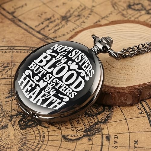 Image of Vintage Gandhi Style Pocket Watch with Engraved Designs & Messages Royal Black Analog for Men Women & Kids Includes Key Ring for car or Bike Keys Ideal Gift