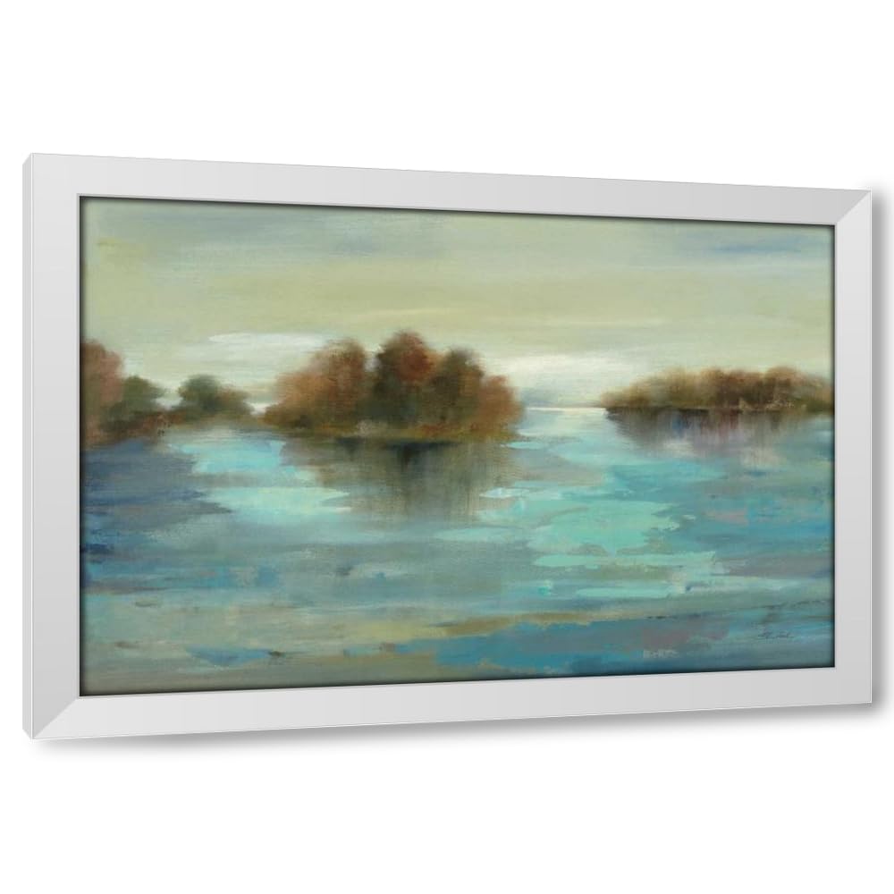 ArtDirect Serenity on the River 40x28 XL White Modern Wood Framed Art Print by Vassileva, Silvia
