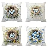 Housse de coussin 40 x 40 cm Bleu Housses de coussin d'extérieur Lot de 4 coussins décoratifs pour canapé œufs de Pâques avec fermeture éclair cachée pour extérieur, jardin, chambre, salon A-291