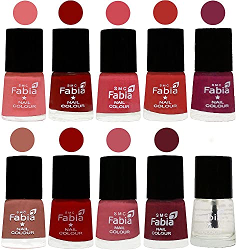 Image of SMC Fabia ALL IN ONE (PACK OF 10), Long Lasting Glossy Nail Polish, 6 ml Each, All Vibrant Colours,02347