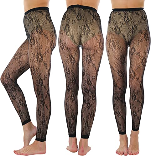 Image of ToBeInStyle Women's Single Floral Lace Fishnet Tights Footless & Stirrup Design