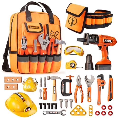 Eohemeral 36Pcs Kids Tool Set, Toddler Tool Construction Toys with Belt & Electronic Drill for Boys Girls 3-5, Sturdy Tool Bag Suitable for Outdoor Use