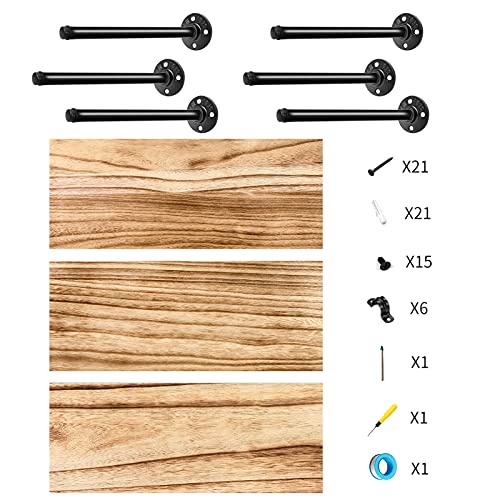 Mante Blong Qtsartisan Floating Shelves With Industrial Pipe Brackets Rustic Set Of 3, Wall Mounted Wood Shelving Storage Home Decor For Living Room Bedroom Bathroom Kitchen Office 3 Tier 17" X 7.1", #TOP4