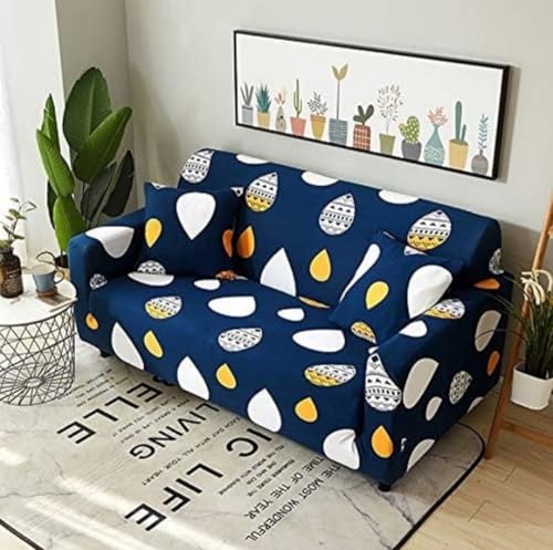 Image of BLUSH & BLOOM 3 Seater Elastic Stretchable Sofa Cover with Floral Print, Navy Blue, Elastic Slipcover for Living Room (Blue 1)