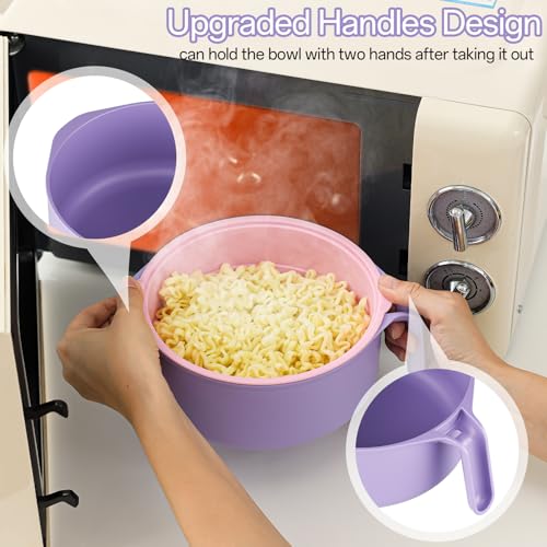 Image of MEACOLIA 50 oz Ramen Bowl Set, Microwave Noodle Pasta Cooker with Lid and Strainer, Microwave Steamer for Vegetables, for Office, College, Dorm, Gift (Pink)