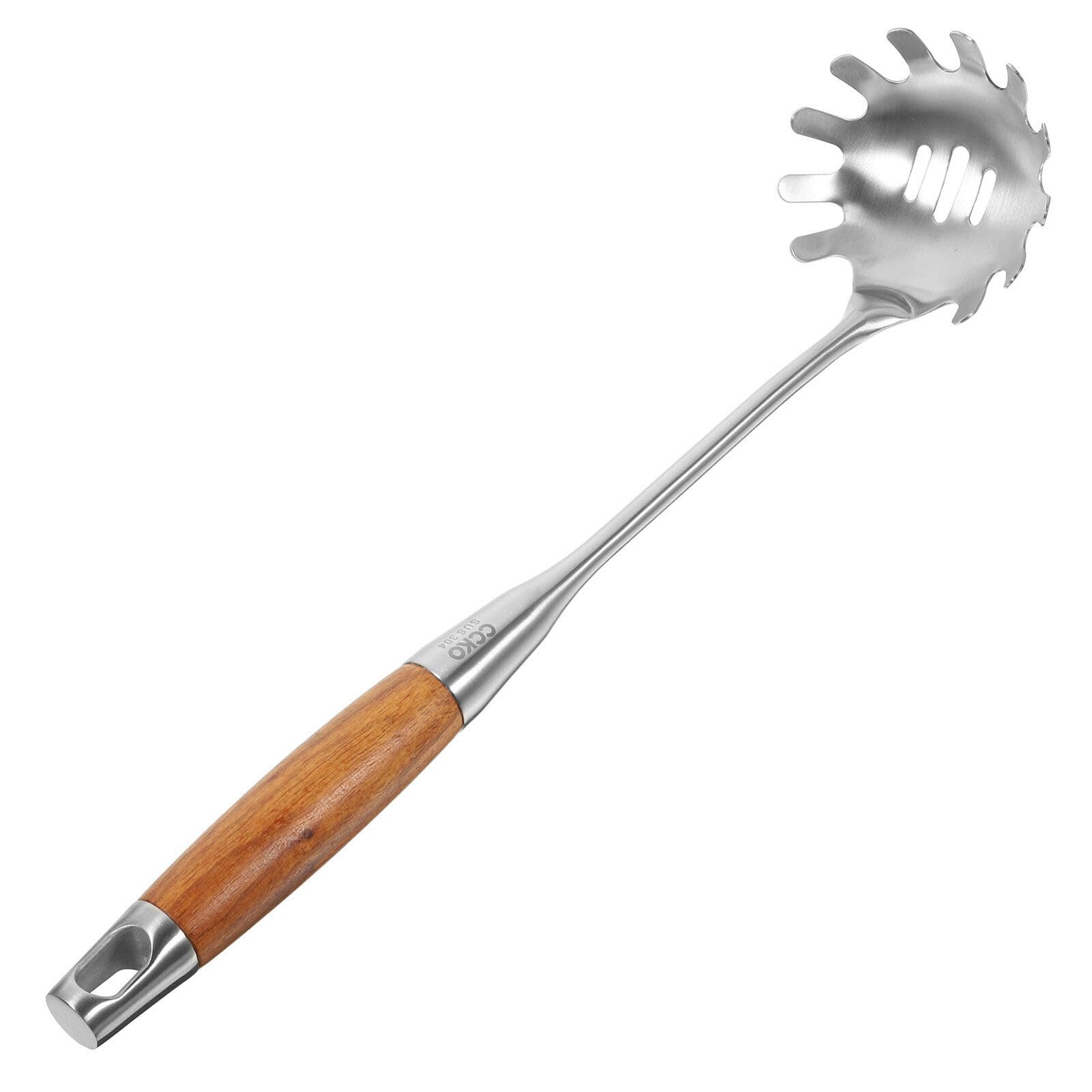 ABOOFAN Spaghetti Server, Stainless Steel Pasta Spoon with Teeth Spaghetti Strainer Long Handle Spaghetti Spoon Fork Ladle Kitchen Noodle Server for Home Kitchen Cookware Tools