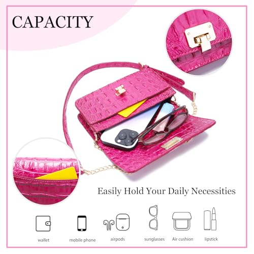 Image of Makcr Joacbv Small Crocodile Crossbody Cell Phone Purse for women Vegan Leather Clutch Wallet with Leather Shoulder Strap | Small