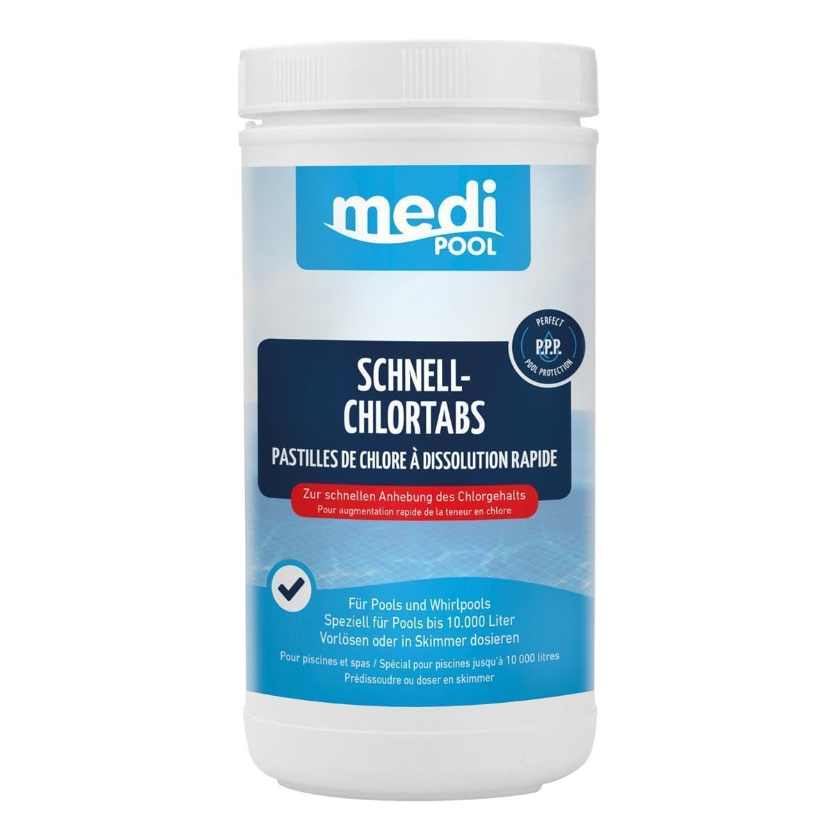 POWERHAUS24 mediPOOL Chlortabletten, Schnellchlor Tabletten 20g, Schnell-ChlorTabs, 3X 1 kg