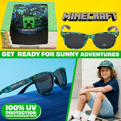 Image of Spongebob | Minecraft | Fortnite | Super Mario | Kids Baseball Cap & Sunglasses with UV Protection, Gifts for Boys