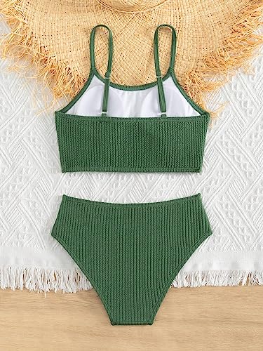 OYOANGLE Girl's 2 Piece Bikini Swimsuit Ribbed Knit Spaghetti Strap Swimsuit Bathing Suit Beachwear2