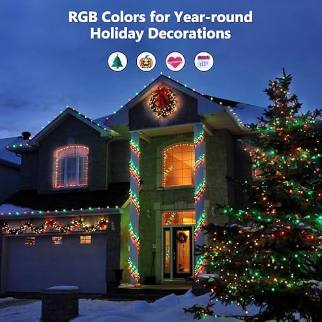 Brizled Christmas String Lights, 33ft 100 LED Color Changing Christmas Lights with Remote, RGB Christmas Tree Light Dimmable Music Plugin Mini Xmas Light Outdoor for Xmas Party Home