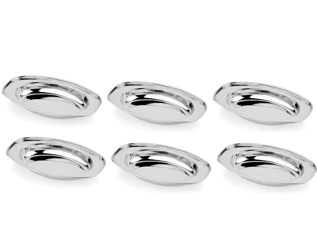 BHATI Stainless Steel Oval Serving Plate (6) - Silver