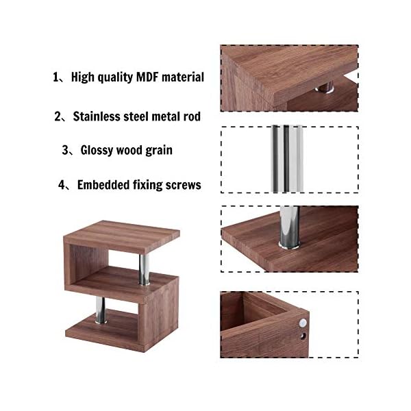 GOLDFAN High Gloss S-Shape Side End Table with 3 Tier Storage Shelves Modern Wood Small Coffee Sofa Table Bedside - Image 5