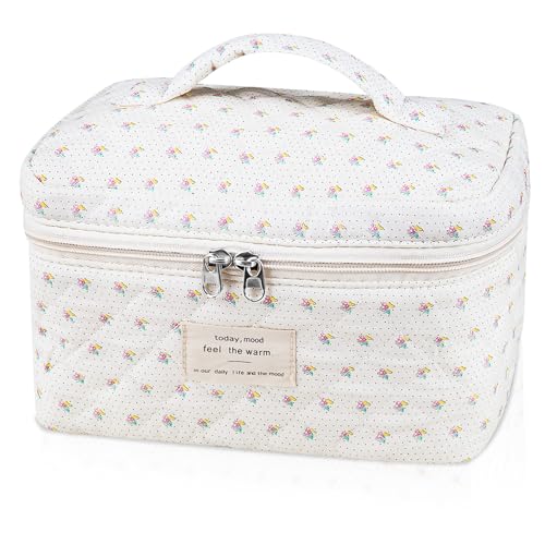 La Mejor Lista de Cosmetiqueras Tumblr Top 10. 49 Bolsa de maquillaje grande, bonita bolsa de cosméticos para mujeres y niñas, bolsa de aseo estética de coqueta floral, bolsa organizadora de maquillaje de viaje, Floral Blanco,...