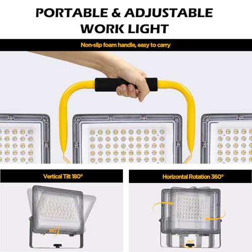 30000 Lumen LED Work Lights with Stand - 3 Adjustable Head Waterproof Foldable Tripod Light, 6500K Daylight (47-68" Height) & 18FT Cord - IP66 Rated for Construction Sites, Garage, Outdoor - Image 4