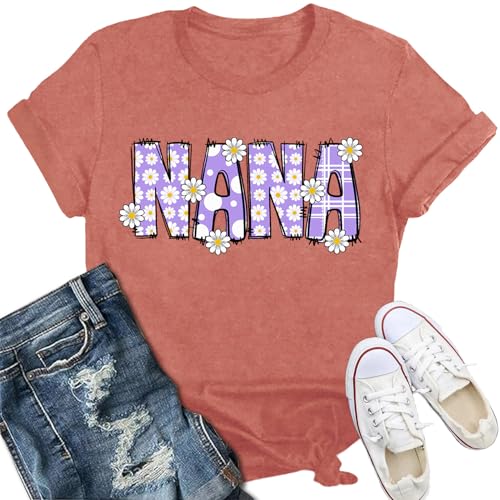 IFQ Nana Shirts for Womens Daisy Daisies Nana Cute Print T-Shirt Blessed Grandma Gigi Tee Tops
