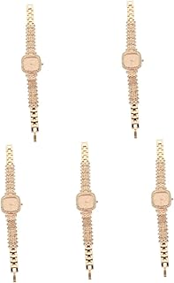 5 Pçs Aço Verde Decorativo Lazer Ouro Inoxidável Meninas Senhora Presente Casual Mostrador De Pulso Relógio Delicado Relógios Design Feminino Quadrado Embelezado Decoração De