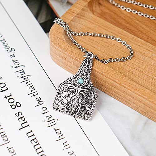 Natural Turquoise Necklace Boho Western Necklaces Jewelry for Women Men Bull Head Cow Tag lightning Bolt Necklace Horseshoe Necklace Hippie Accessories Cross Bar Pendant Necklace 90S Cowgirl Cowboy Jewelry 4 Pieces3