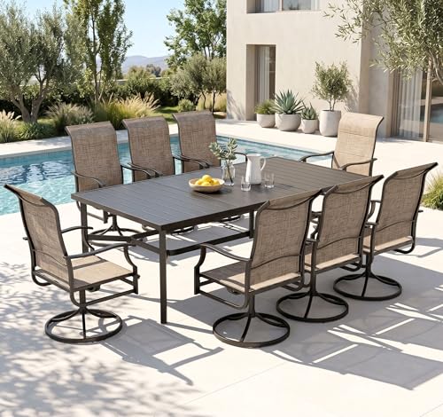 PHI VILLA Outdoor Dining Set for 8, Metal Table w/High Back ...