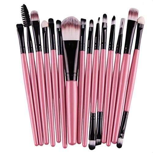 Start 15 pcs/Sets Makeup Brush Set for Eye Shadow Foundation Eyebrow Lip (Pink)