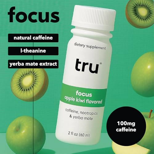 Image of Tru Focus Shots, Nootropic Energy Drink with Yerba Mate, L Theanine & Natural Caffeine, Vegan Wellness Shot with Zero Sugar & Calories, Gluten Free, Keto Friendly, Apple Kiwi Flavor, 2 FL OZ, 12 Pack