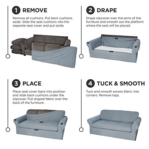 Maytex Pixel Ultra Soft Stretch Chair Furniture Cover Slipcover, 2-Piece, Steel Blue #TOP5