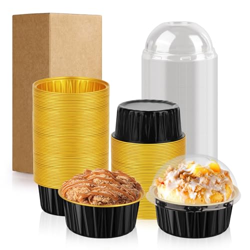 60 Pack 5 Oz Round Mini Aluminum Pans With Lids, Disposable Aluminum Foil Baking Pans With Lids, Mini Cake Containers For Birthday Party, Wedding, Baby Shower, Holiday Celebration