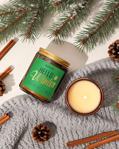 Image of AOOVOO Hello Winter Candle - Large Pine Scented Soy Wax Aromatherapy Candle, 9 oz