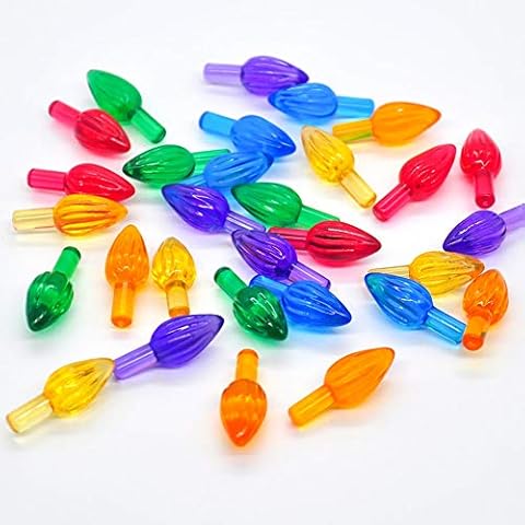 KOERIM 100Pcs Ceramic Christmas Tree Replacement Light Bulbs Medium Twist Light Ornaments Flame Shape Plastic Lites for Ceramic Christmas Tree Ornament Cover