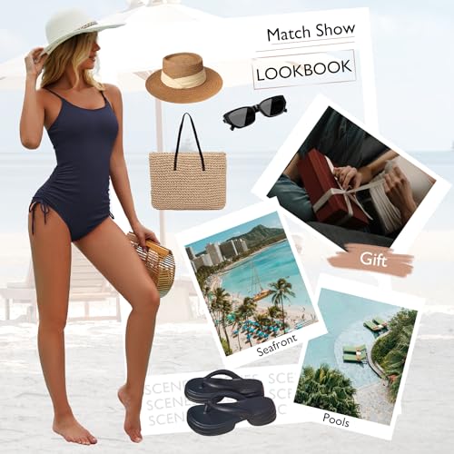 Zando Ribbed One Piece Swimsuit Women Tummy Control Swim Suits for Women Sexy Tie Side High Cut Bathing Suit Swimwear4