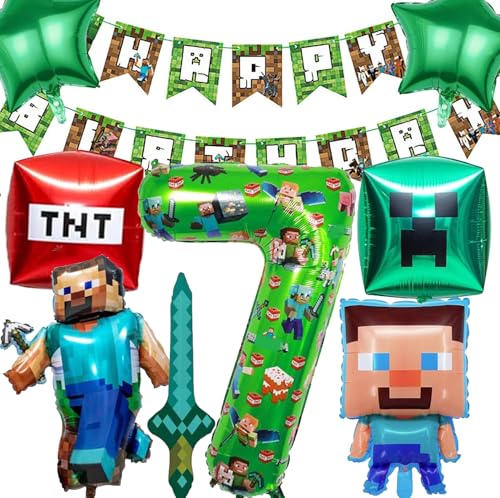 Niaetuto 11PCS Decoration Anniversaire,Dessin Animé Jeu Ballons de Baudruche,Ballons Anniversaire,Deco Anniversaires avce Bannière,,Décoration Kit...