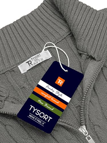 Image of TYSORT Men High Neck Zipper Full Sleeve Cable Knitted Winter Sweater,Cable Knit Sweater for Men