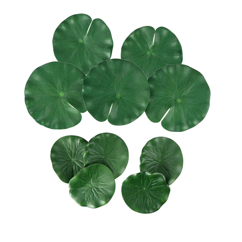 Pokinge 10Pcs 4Inch+6Inch Lotus Leaf EVA Water Surface Decoration Artificial Foam Lotus Leaf Floating Lilies Pads for Fish Tank Pond Pool Decor
